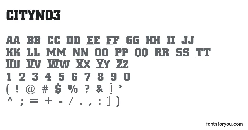 A fonte Cityno3 – alfabeto, números, caracteres especiais