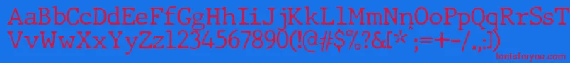 Czcionka JMH Typewriter dry Thin – czerwone czcionki na niebieskim tle