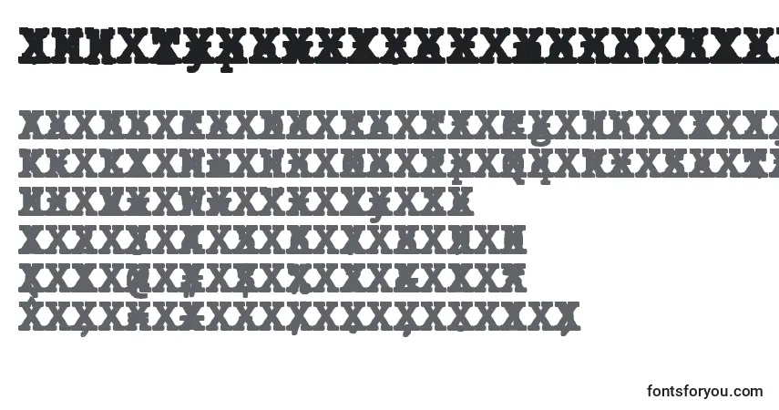 Czcionka JMH Typewriter mono Black Cross – alfabet, cyfry, specjalne znaki