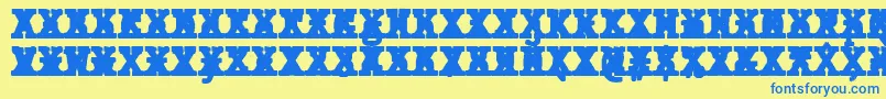 Fonte JMH Typewriter mono Black Cross – fontes azuis em um fundo amarelo