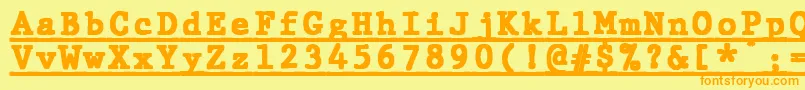 フォントJMH Typewriter mono Black Under – オレンジの文字が黄色の背景にあります。
