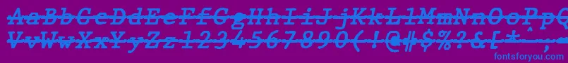 Fonte JMH Typewriter mono Bold Italic Over – fontes azuis em um fundo violeta