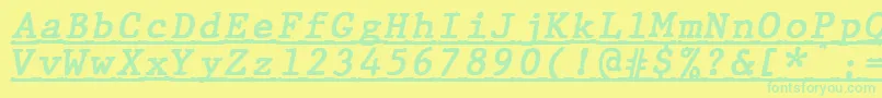 Fonte JMH Typewriter mono Bold Italic Under – fontes verdes em um fundo amarelo