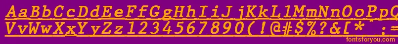 JMH Typewriter mono Bold Italic Under-fontti – oranssit fontit violetilla taustalla