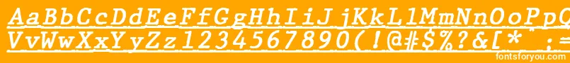 Fonte JMH Typewriter mono Bold Italic Under – fontes brancas em um fundo laranja