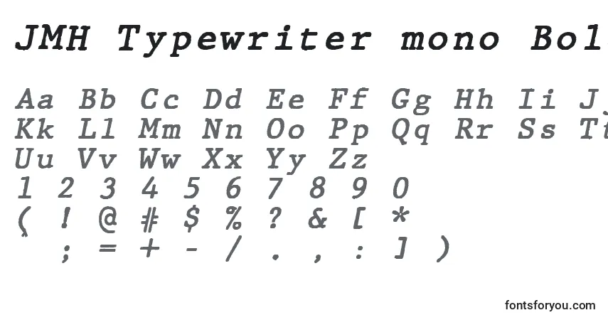 Czcionka JMH Typewriter mono Bold Italic – alfabet, cyfry, specjalne znaki
