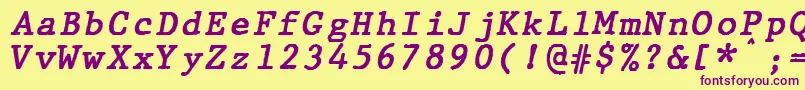 Czcionka JMH Typewriter mono Bold Italic – fioletowe czcionki na żółtym tle