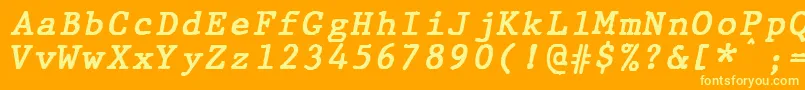 JMH Typewriter mono Bold Italic-Schriftart – Gelbe Schriften auf orangefarbenem Hintergrund