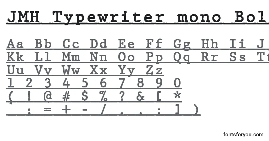 Czcionka JMH Typewriter mono Bold Under – alfabet, cyfry, specjalne znaki