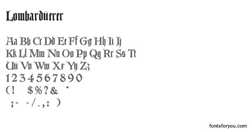 Lombarduerer-fontti – aakkoset, numerot, erikoismerkit