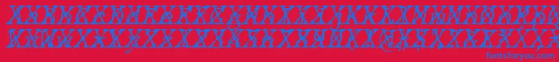 Fonte JMH Typewriter mono Fine Italic Cross – fontes azuis em um fundo vermelho