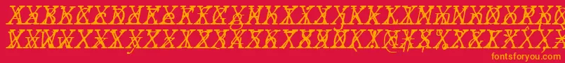 Fonte JMH Typewriter mono Fine Italic Cross – fontes laranjas em um fundo vermelho