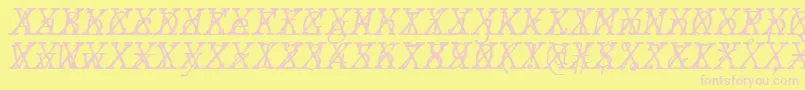 Fonte JMH Typewriter mono Fine Italic Cross – fontes rosa em um fundo amarelo