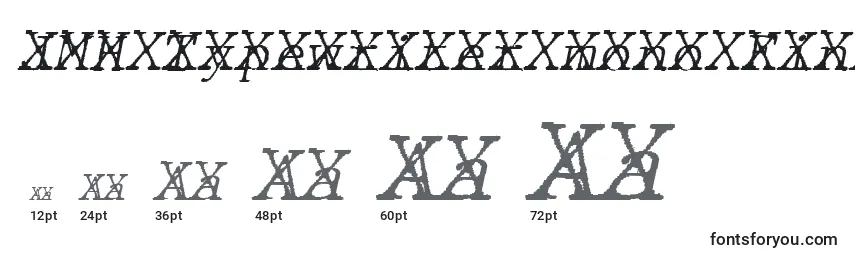 Tamanhos de fonte JMH Typewriter mono Fine Italic Cross