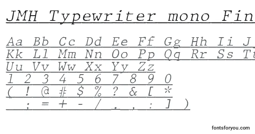 A fonte JMH Typewriter mono Fine Italic Under – alfabeto, números, caracteres especiais