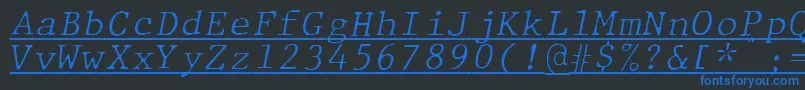 JMH Typewriter mono Fine Italic Under-Schriftart – Blaue Schriften auf schwarzem Hintergrund