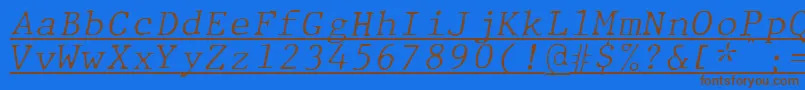 Fonte JMH Typewriter mono Fine Italic Under – fontes marrons em um fundo azul