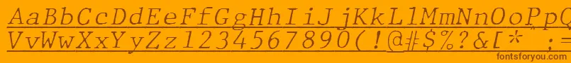 JMH Typewriter mono Fine Italic Under-Schriftart – Braune Schriften auf orangefarbenem Hintergrund