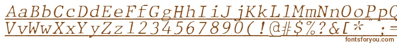 フォントJMH Typewriter mono Fine Italic Under – 白い背景に茶色のフォント