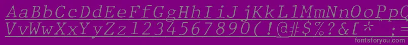 フォントJMH Typewriter mono Fine Italic Under – 紫の背景に灰色の文字