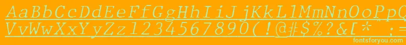 More about JMH Typewriter mono Fine Italic Under Font JMH Typewriter mono Fine Italic Under Font – Green Fonts on Orange Background
