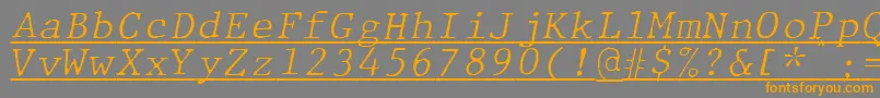 フォントJMH Typewriter mono Fine Italic Under – オレンジの文字は灰色の背景にあります。