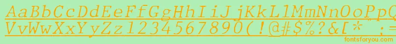 Fonte JMH Typewriter mono Fine Italic Under – fontes laranjas em um fundo verde