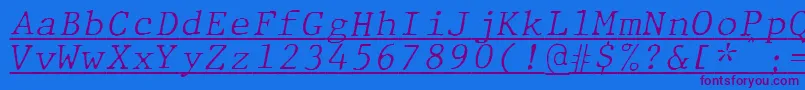 JMH Typewriter mono Fine Italic Under-Schriftart – Violette Schriften auf blauem Hintergrund