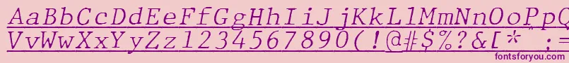 JMH Typewriter mono Fine Italic Under-fontti – violetit fontit vaaleanpunaisella taustalla