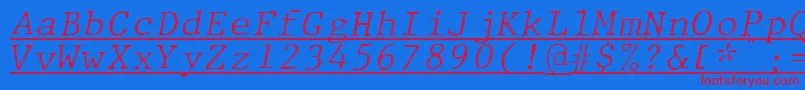 JMH Typewriter mono Fine Italic Under-fontti – punaiset fontit sinisellä taustalla