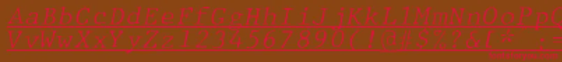 フォントJMH Typewriter mono Fine Italic Under – 赤い文字が茶色の背景にあります。
