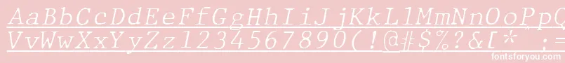 JMH Typewriter mono Fine Italic Under-fontti – valkoiset fontit vaaleanpunaisella taustalla