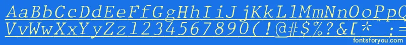 JMH Typewriter mono Fine Italic Under-Schriftart – Gelbe Schriften auf blauem Hintergrund