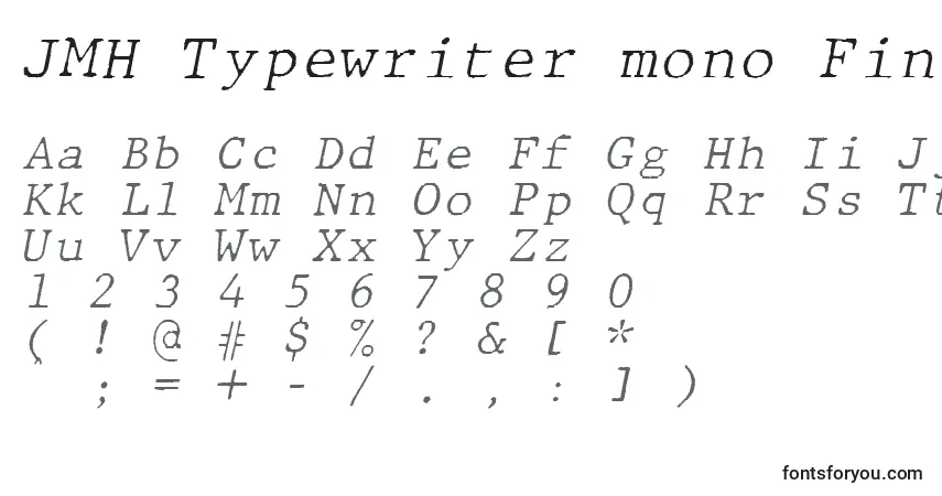 Czcionka JMH Typewriter mono Fine Italic – alfabet, cyfry, specjalne znaki