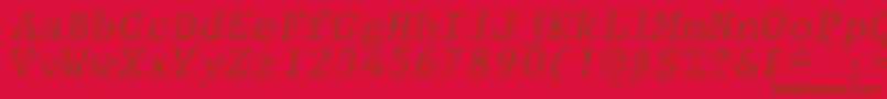 Fonte JMH Typewriter mono Fine Italic – fontes marrons em um fundo vermelho