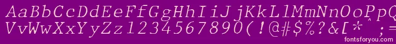 JMH Typewriter mono Fine Italic-fontti – vaaleanpunaiset fontit violetilla taustalla