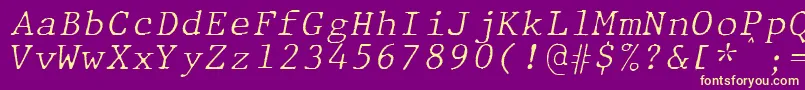 Fonte JMH Typewriter mono Fine Italic – fontes amarelas em um fundo roxo