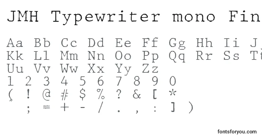Czcionka JMH Typewriter mono Fine – alfabet, cyfry, specjalne znaki