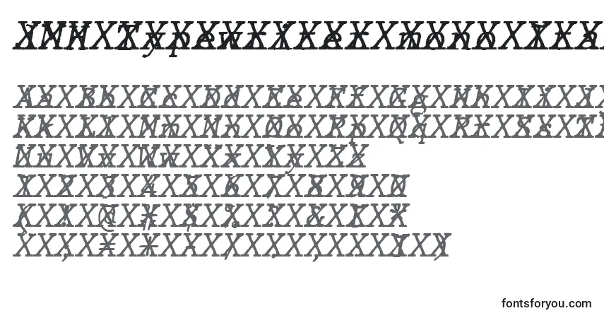 Czcionka JMH Typewriter mono Italic Cross – alfabet, cyfry, specjalne znaki