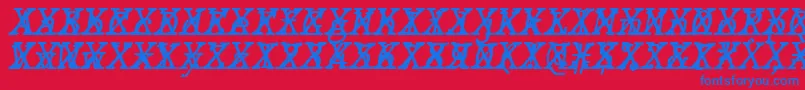 Fonte JMH Typewriter mono Italic Cross – fontes azuis em um fundo vermelho