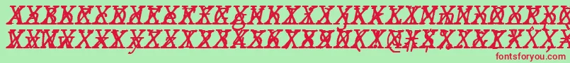 Fonte JMH Typewriter mono Italic Cross – fontes vermelhas em um fundo verde