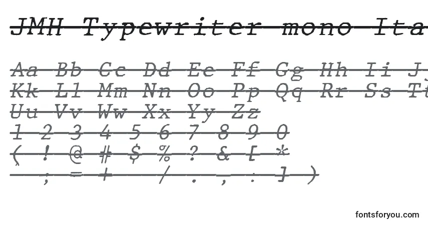Шрифт JMH Typewriter mono Italic Over – алфавит, цифры, специальные символы