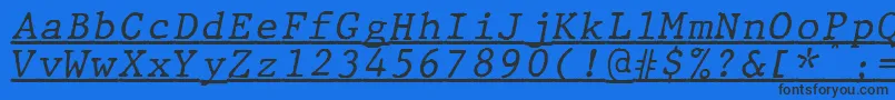 Fonte JMH Typewriter mono Italic Under – fontes pretas em um fundo azul