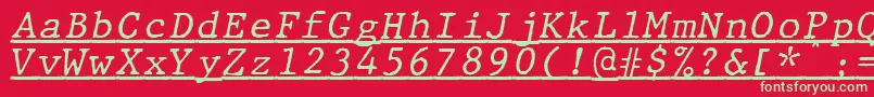 Fonte JMH Typewriter mono Italic Under – fontes verdes em um fundo vermelho