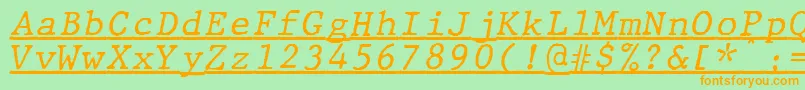 More about JMH Typewriter mono Italic Under Font JMH Typewriter mono Italic Under Font – Orange Fonts on Green Background