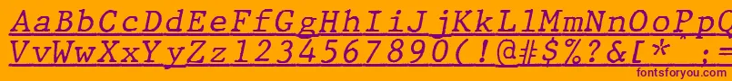 JMH Typewriter mono Italic Under-fontti – violetit fontit oranssilla taustalla