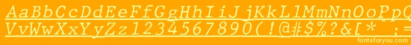 Fonte JMH Typewriter mono Italic Under – fontes amarelas em um fundo laranja
