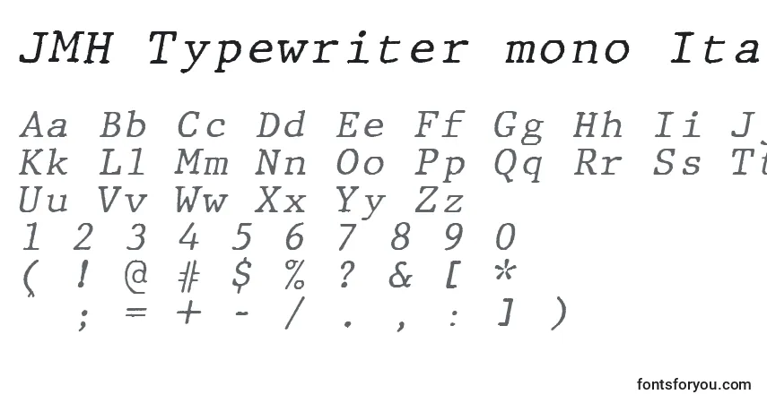 A fonte JMH Typewriter mono Italic – alfabeto, números, caracteres especiais