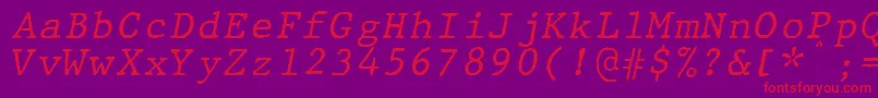 Fonte JMH Typewriter mono Italic – fontes vermelhas em um fundo violeta