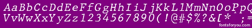 JMH Typewriter mono Italic-Schriftart – Weiße Schriften auf violettem Hintergrund